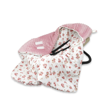 Carucioare copii - Paturica calduroasa, MimiNu, pentru scoica, scaun auto/carucior, cu gluga si urechi, Dimensiune 90x90 cm, din Minky + Bumbac, Ducklings Powdery Pink