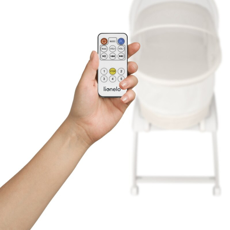 Patut balansoar, Lionelo, Coral, cu landou ergonomic detasabil, Functie de balansare integrata, Functie de cantar, Sunete si cantece de leagan, cu roti, Panou tactil sau telecomanda, 0-9 kg,  Alb [13]