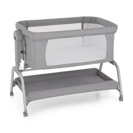 Patut co-sleeper, Feedo, Cu sistem de leganare, Inaltime adjustabila pana la 57-69 cm, sustine pana la 9 kg, 0 luni+ Gri [8]