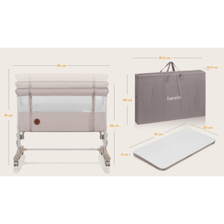 Patut co-sleeper Lionelo Aurora 3 in 1 cu leganare si setare unghiulara cu saltea cu densitate T25 si geanta transport [31]