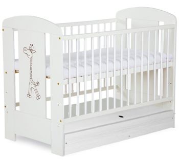 Patuturi lemn 120 x 60 cm cu sertar - Patut copii cu sertar Safari Giraffe Alb - Klups