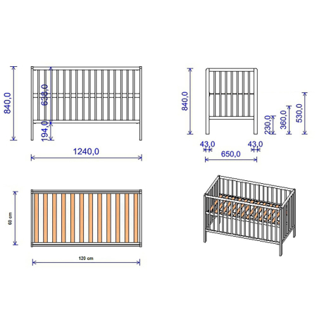 Patut copii din lemn Dominic 120x60 cm natur [3]