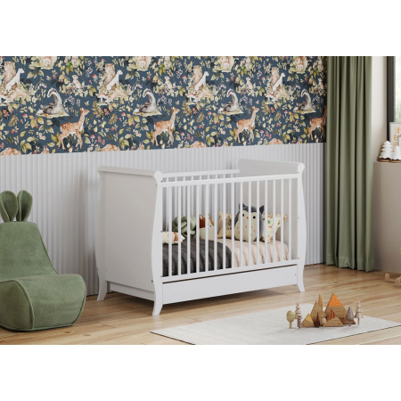 Patut copii din lemn Hubners Mara 120x60 cm alb cu sertar [2]