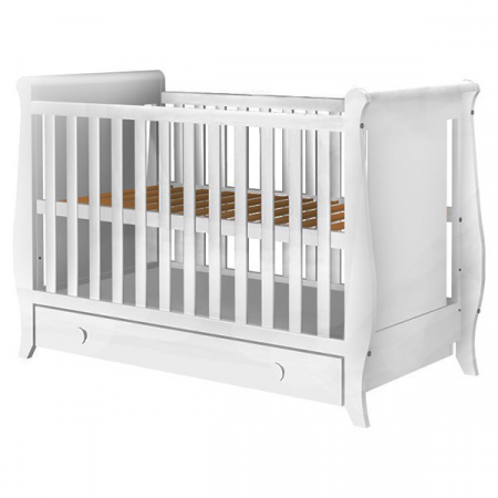 Patuturi lemn 120 x 60 cm cu sertar - Patut copii din lemn Hubners Mira 120x60 cm alb cu sertar