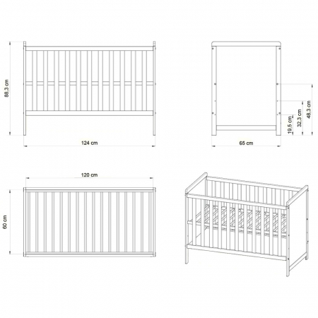 Patut copii din lemn Hubners Paula 120x60 alb [1]