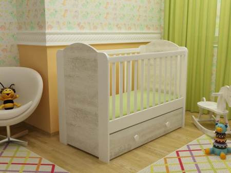 Patuturi lemn 120 x 60 cm cu sertar - Patut cu sertar MyKids HAPPY cu leganare Alb-Antik A428