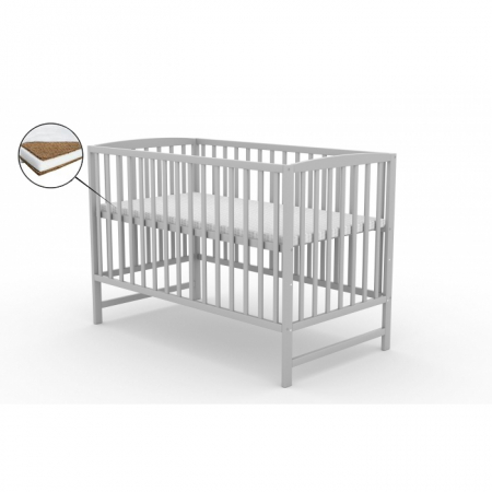 Patuturi lemn 120 x 60 cm cu saltea inclusa - Patut fara sertar VESSANTI ARES Gri + Saltea Cocos 12 cm