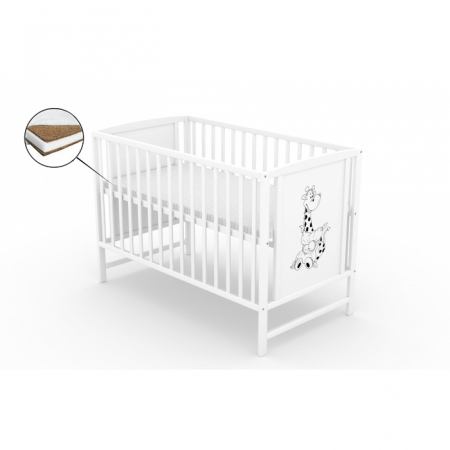 Patuturi lemn 120 x 60 cm cu saltea inclusa - Patut fara sertar VESSANTI Berta Girafa Alb + Saltea Cocos 12 cm