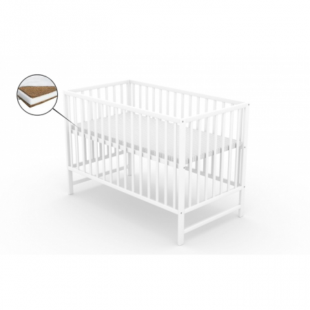 Patuturi lemn 120 x 60 cm cu saltea inclusa - Patut fara sertar VESSANTI Clasico Alb + Saltea Cocos 8 cm