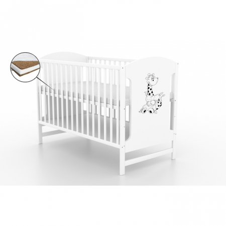 Patuturi lemn 120 x 60 cm cu saltea inclusa - Patut fara sertar VESSANTI Milo Girafa Alb + Saltea Cocos 8 cm