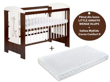 Patuturi lemn 120 x 60 cm cu saltea inclusa - Patut KLUPS Little Giraffe Wenge + Saltea 10 MyKids