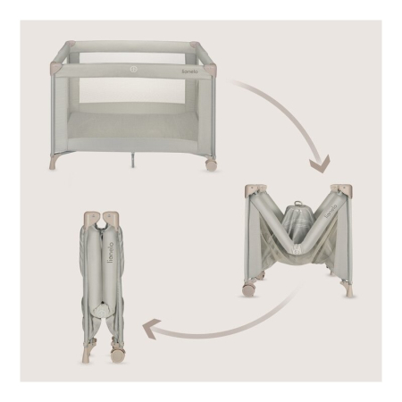 Patut pliant, Lionelo, Amelie, cu intrare laterala, 100.5-70.5 cm, Include salteluta, roti, geanta pentru transport, Constructie usoara- 7 kg, Cadru stabil din otel, Bej [3]