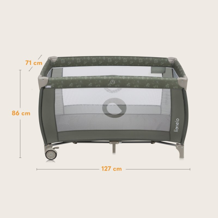 Patut pliant, Lionelo, Sven Plus, 120x60 cm, cu doua nivele, cu arcada jucarii, masuta de infasat, vibratii, melodii, Bej Olive [23]