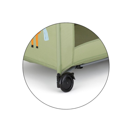 Patut pliant, Petite&Mars, Koot, 120 x 60 cm, Cu roti, Functie de tarc, Pliere compacta, Include geanta de transport, Intrare laterala cu fermoar, Pereti din plasa, Pana la 15 kg, 0-30 luni, Boho [5]