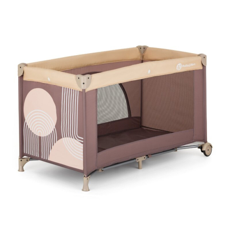 Patut pliant, Petite&Mars, Nyja, 120 x 60 cm, Cu roti, Functie de tarc, Pliere compacta, Include geanta de transport, Intrare laterala cu fermoar, Pereti din plasa, Pana la 15 kg, 0-30 luni, Mocha [1]