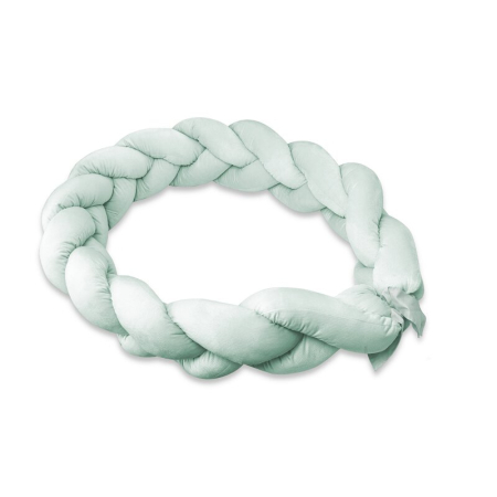 Bariere de protectie pat - Protectie laterala, MimiNu, pentru patut, Tip Bumper impletit, din catifea, 220x23 cm, Cold Mint