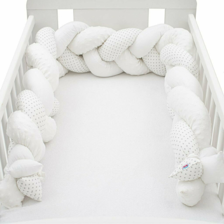Bariere de protectie pat - Protectie laterala, New Baby, pentru patut, Tip Bumper impletit, din bumbac, din Lungime 225 cm, Minky/Dot grey