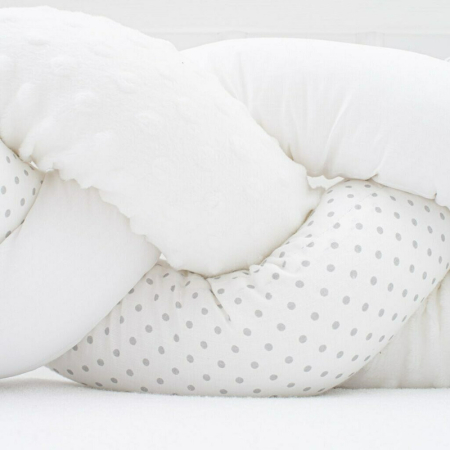 Protectie laterala, New Baby, pentru patut, Tip Bumper impletit, din bumbac, din Lungime 225 cm, Minky/Dot grey [4]