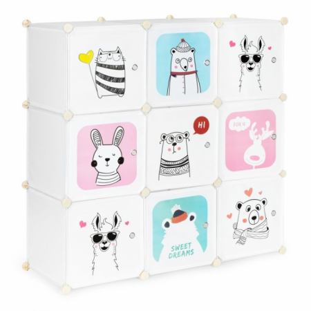 Dulap si cutii depozitare jucarii - Raft modular cu 9 compartimente pentru camera copilului Ecotoys 09B