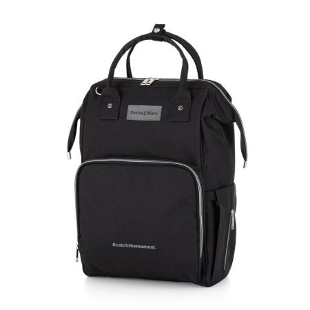 Genti mamici - Rucsac pentru mamici, Petite&Mars, cu 11 compartimente, cu buzunare termice, Saltea de infasat inclusa, 30 x 42 x 15 cm, Jack, Black