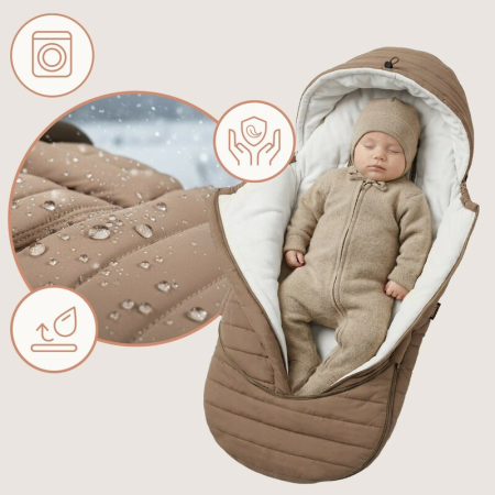 Sac de iarna, Lionelo, Oli, pentru carucior, landou sau scaun auto, 101x45 cm, Impermeabil, Rezistent pana la -20 grade, Extensibil, Maro [18]
