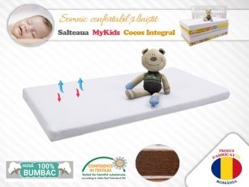 Saltele de la 120 x 60 cm - Saltea de cocos integral cu husa alba 120x60x6 cm