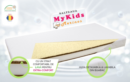 Saltele de la 120 x 60 cm - Saltea fibra cocos MyKids Merinos 120x60x10 (cm)
