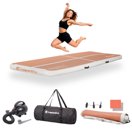 Saltele si Covoare sport Fitness sau Yoga - Saltea gimnastica gonflabila inSPORTline Airstunt 300 x 100 x 10 cm cu pompa electrica, Mocha Mousse