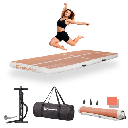 Saltele si Covoare sport Fitness sau Yoga - Saltea gimnastica gonflabila inSPORTline Airstunt 300 x 100 x 10 cm cu pompa, Mocha Mousse