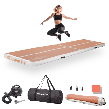 Saltele si Covoare sport Fitness sau Yoga - Saltea gimnastica gonflabila inSPORTline Airstunt 400 x 100 x 10 cm cu pompa electrica, Mocha Mousse
