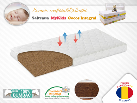 Saltele de la 120 x 60 cm - Saltea MyKids Fibra de Cocos Integral 120x60x8 Husa Bumbac Matlasat