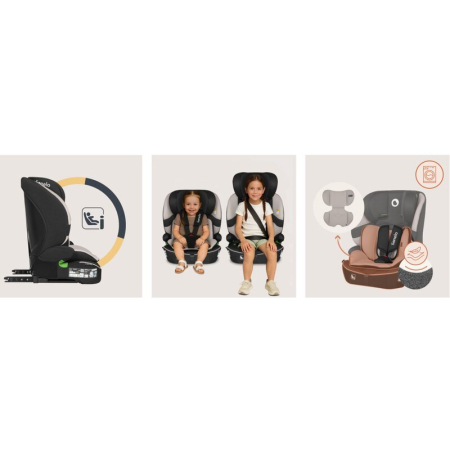 Scaun auto i-Size, Lionelo, Billy , 76 - 150 cm, 1/2/3, Isofix + top tether, Tetiera reglabila in 10 pozitii, Insertie ergonomica, Tapiterie lavabila, Testat la impact, Baza lata, Bej [26]