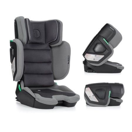 Scaune auto copii de la nastere - Scaun auto, Petite&Mars, Flex Pro i-Size, Orientare in directia sensului de mers, Tetiera reglabila in 8 pozitii, cu Isofix, Pliabil, R129, 100-150 cm, 3-12 ani, Gri
