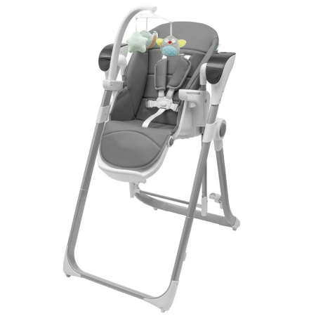 Scaun masa copii - Scaun de masa 2 in 1, New Baby, Smart, Poate fi utilizat si ca leagan pentru copii, cu telecomanda, Spatar reglabil in 4 pozitii, cu 5 viteze de leganare, cu melodii si jucarii, 0-36 luni, Grey