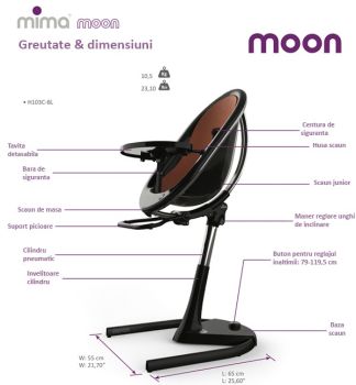 Scaun de masa copii Moon Black 0-45 kg Mima [2]