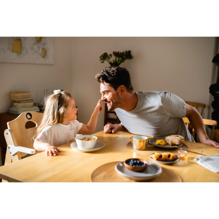 Scaun de masa, Lionelo, Floris, 3 in 1, din Lemn, Transformabil, Reglabil pe inaltime in 4 pozitii, Suport picioare- 4 pozitii, 6 luni- 12 ani, Sustine 40 kg, Bej [53]