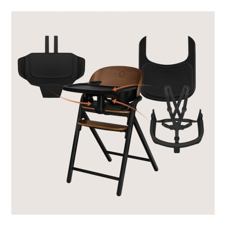 Scaun de masa multifunctional Celia, Lionelo, din lemn de fag, 6 luni- adult, Husa impermeabila, Tavita silicon, Suport de picioare reglabil, Greutate maxima 90 Kg, Negru [3]