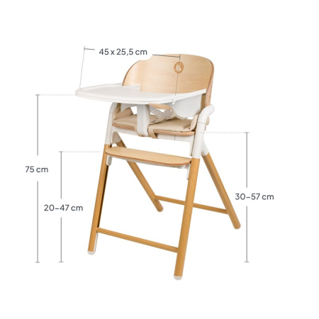 Scaun de masa multifunctional Celia, Lionelo, din lemn de fag, 6 luni- adult, Spatar lat, Sezut ergonomic, Tavita silicon, Suport de picioare reglabil, Greutate maxima 90 Kg, Alb/Natural [20]