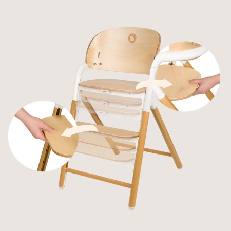 Scaun de masa multifunctional Celia, Lionelo, din lemn de fag, 6 luni- adult, Spatar lat, Sezut ergonomic, Tavita silicon, Suport de picioare reglabil, Greutate maxima 90 Kg, Alb/Natural [22]