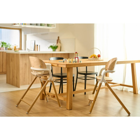 Scaun de masa multifunctional Celia, Lionelo, din lemn de fag, 6 luni- adult, Spatar lat, Sezut ergonomic, Tavita silicon, Suport de picioare reglabil, Greutate maxima 90 Kg, Alb/Natural [37]