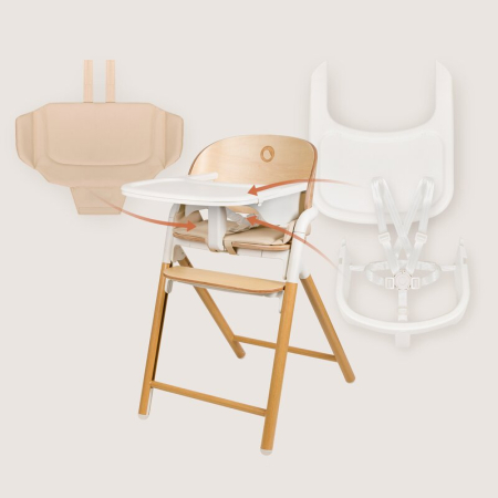 Scaun de masa multifunctional Celia, Lionelo, din lemn de fag, 6 luni- adult, Spatar lat, Sezut ergonomic, Tavita silicon, Suport de picioare reglabil, Greutate maxima 90 Kg, Alb/Natural [3]