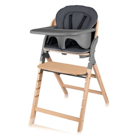 Scaun masa copii - Scaun de masa multifunctional Megan, Lionelo, Din lemn de fag, 6 luni- adult, Reglabil pe inaltime, Husa impermeabila, Tavita silicon, Suport de picioare reglabil, Greutate maxima 110 Kg, Gri