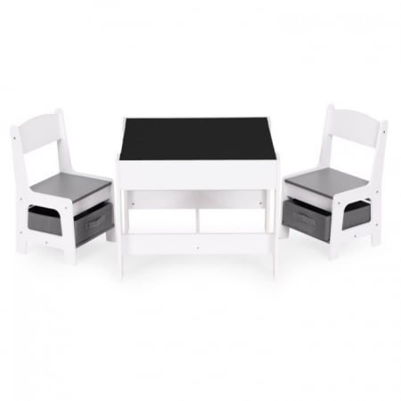 Scaune de masa - Set de masa cu doua scaune pentru copii Ecotoys ZKC-1A - Alb-Gri