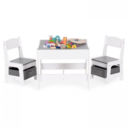 Set de masa cu doua scaune pentru copii Ecotoys ZKC-1A - Alb-Gri [3]