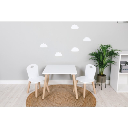 Set masuta si doua scaune, FreeON, Athena, pentru copii, din lemn, Alb [9]