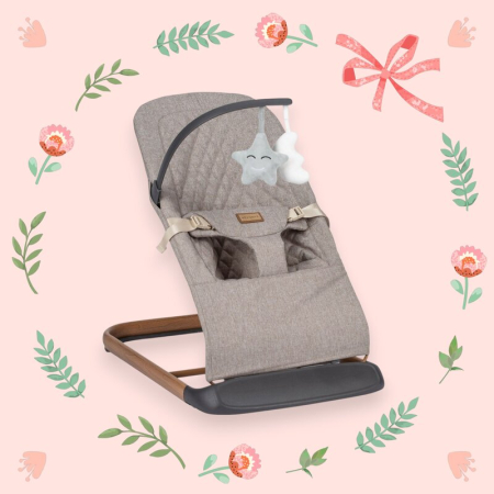 Sezlong balansoar, FreeON, Serene, Pana la 9 kg, cu centura in 3 puncte, Spatar reglabil in 3 etape, cu bara de jucarii, 70 x 45 x 56 cm, 0 luni+, Beige [2]