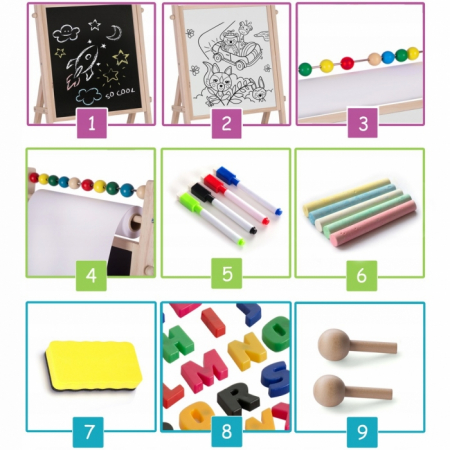 Tabla educationala cu doua fete si accesorii Ricokids RK-802, 78 x 44 x 29 cm, Natur [4]