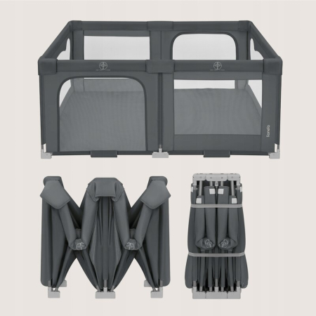Tarc de joaca copii, Lionelo, Florence Easy Fold, 150 x 180 x 75 cm, Pliere, depliere automata, Include geanta de transport, din plasa, cu doua intrari laterale, 0-48 luni, Gri [4]