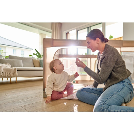 Tarc de joaca copii, Lionelo, Florence Easy Fold, 150 x 180 x 75 cm, Pliere, depliere automata, Include geanta de transport, din plasa, cu doua intrari laterale, 0-48 luni, Gri [17]