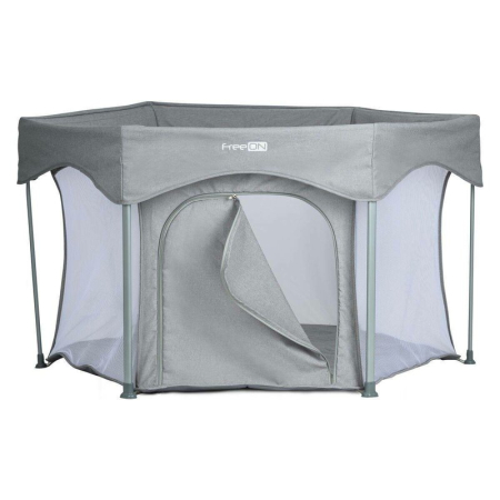 Tarc de joaca, FreeON, Hexagon, Pliabil, Intrare cu fermoar, Cu geanta de transport, 117 x 74 cm, Grey [2]